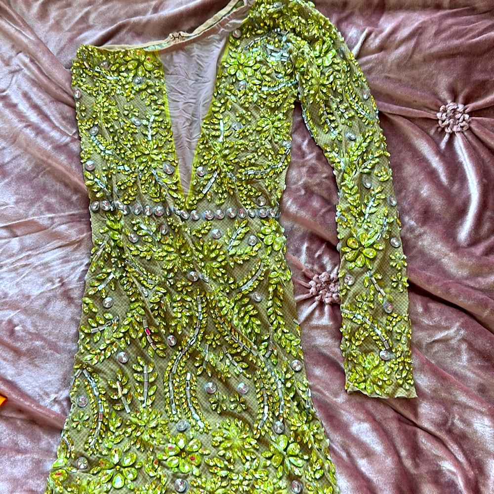 Brand new never work green rhinestone dress